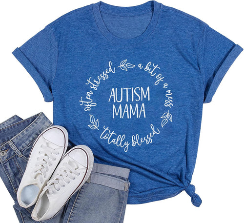 Autism Mama Shirt Women Autistic Support Blessed Shirts Special Education Tshirt Inspirational Letter Print Tee Tops