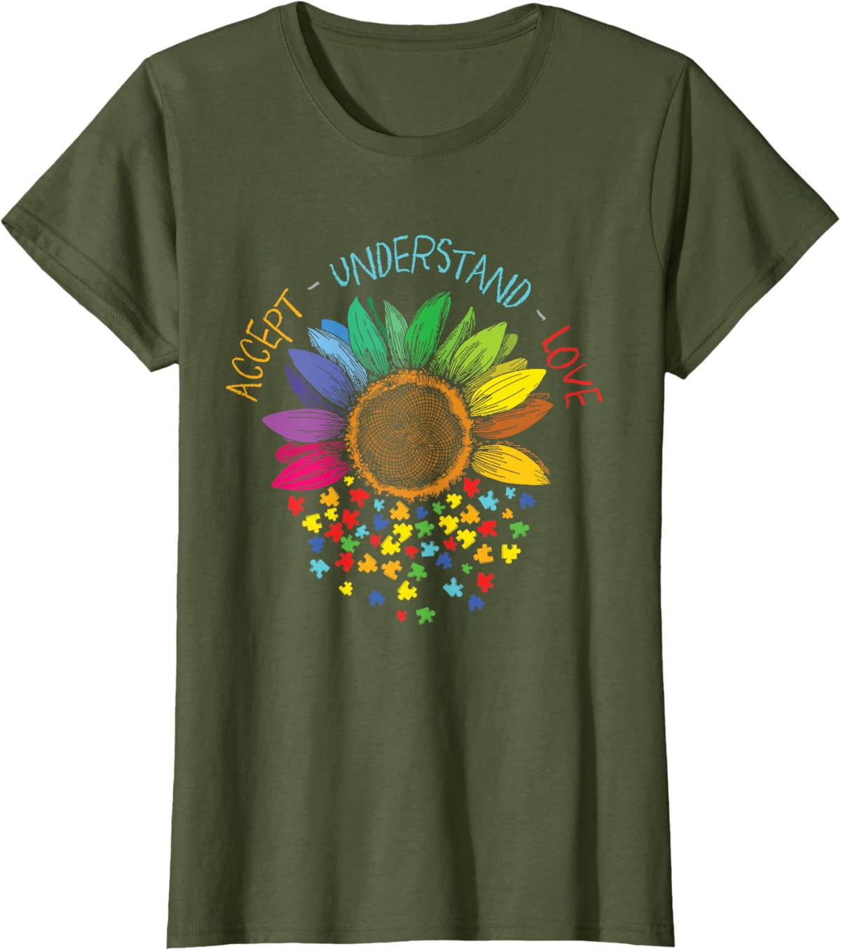 Autism Awareness Accept Understand Love ASD Rainbow Flower