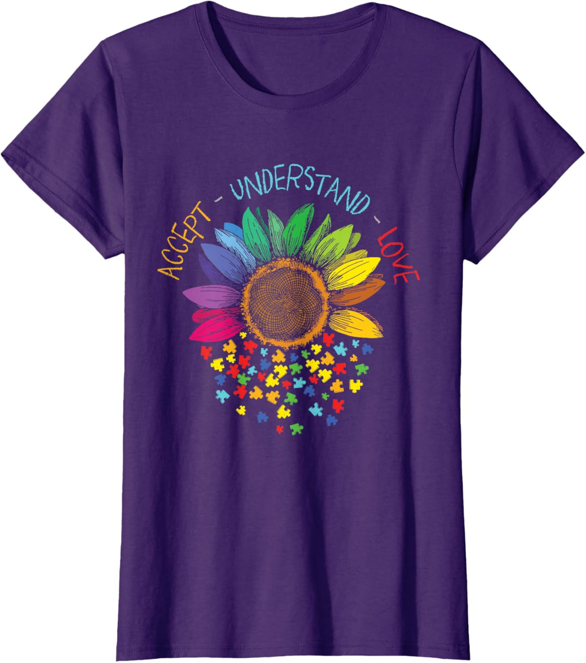 Autism Awareness Accept Understand Love ASD Rainbow Flower